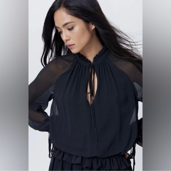 NWT Rebecca Minkoff Dylan Long Sleeve Ruffle Mini Dress S Romantic Sheer Chic - Picture 4 of 16